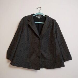 Navy Eyelet Blazer‎ Jacket Button Front Career Office Business Casual